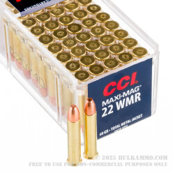 50 Rounds of .22 WMR Ammo by CCI - 40gr TMJ