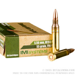 30 Rounds of 5.56x45 Ammo by Israeli Military Industries - 55gr FMJ M193