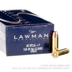50 Rounds of .38 Spl Ammo by Speer Lawman Clean-Fire - 158gr. +P TMJ Ammo