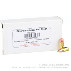 1000 Rounds of 9mm Ammo by GECO - 115gr TMJ