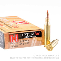 20 Rounds of .243 Win Ammo by Hornady Custom Lite - 87gr SST