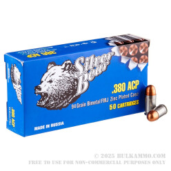 1000 Rounds of .380 ACP Ammo by Silver Bear - 94gr FMJ