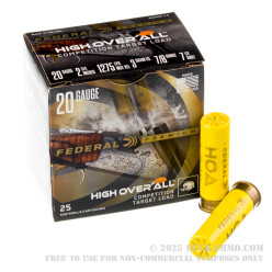 25 Rounds of 20ga Ammo by Federal High Over All - 7/8 ounce #7-1/2 shot