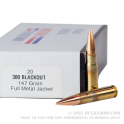 20 Rounds of .300 AAC Blackout Ammo by Armscor USA - 147gr FMJ