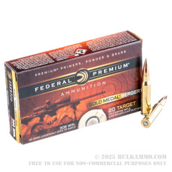 20 Rounds of .308 Win Ammo by Federal Gold Medal - 185gr Berger Juggernaut OTM