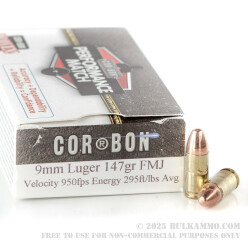 50 Rounds of 9mm Ammo by Corbon - 147gr FMJ