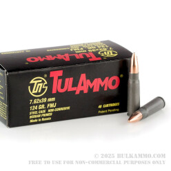 40 Rounds of 7.62x39mm Ammo by Tula - 124gr FMJ