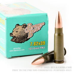 20 Rounds of 7.62x39mm Ammo by Brown Bear - Polymer Coated - 123gr FMJ