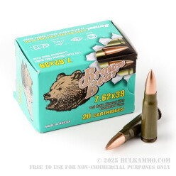 20 Rounds of 7.62x39mm Ammo by Brown Bear - Polymer Coated - 123gr FMJ