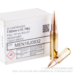 500 Rounds of 7.62x51mm Ammo by MEN - 147gr FMJ