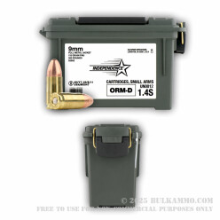 350 Rounds of 9mm Ammo by Independence in Plano Can - 115gr FMJ