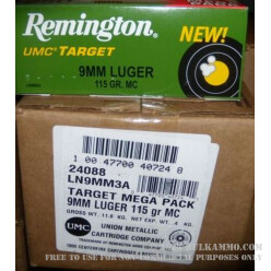 1000 Rounds of 9mm Nickel Plated Ammo by Remington - 115gr MC