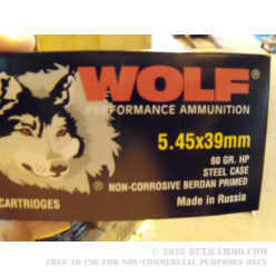 1000 Rounds of 5.45x39mm Ammo by Wolf - 60gr HP