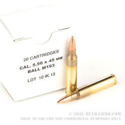 20 Rounds of 5.56x45 Ammo by Bosnian Surplus - 55gr FMJ