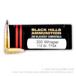 20 Rounds of .300 AAC Blackout Ammo by Black Hills Ammunition - 110gr TTSX