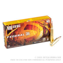 20 Rounds of 7mm Rem Mag Ammo by Federal - 175gr Fusion