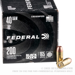 200 Rounds of .40 S&W Ammo by Federal Black Pack - 165gr FMJ