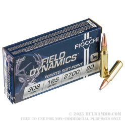 20 Rounds of .308 Win Ammo by Fiocchi - 165gr PSP