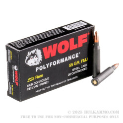 500 Rounds of .223 Ammo by Wolf - 55gr FMJ