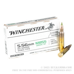 20 Rounds of 5.56x45 Ammo by Winchester - 62gr FMJ M855