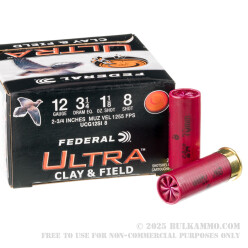 250 Rounds of 12ga Ammo by Federal Ultra Clay & Field - 1 1/8 ounce #8 shot