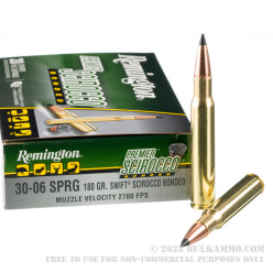 20 Rounds of 30-06 Springfield Ammo by Remington - 180gr Scirocco Bonded