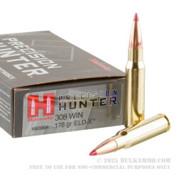 200 Rounds of .308 Win Ammo by Hornady Precision Hunter - 178gr ELD-X