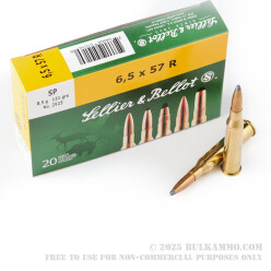 20 Rounds of 6.5x57mm Rimmed Ammo by Sellier & Bellot - 131gr SP