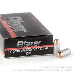 50 Rounds of 9x18mm Makarov Ammo by Blazer - 95gr FMJ