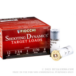 250 Rounds of 12ga Ammo by Fiocchi - 2-3/4" 1 ounce #8 shot