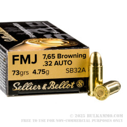 50 Rounds of .32 ACP Ammo by Sellier & Bellot - 73gr FMJ