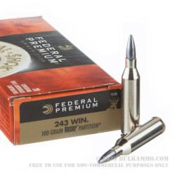 20 Rounds of .243 Win Ammo by Federal Vital-Shok - 100gr Nosler Partition SP