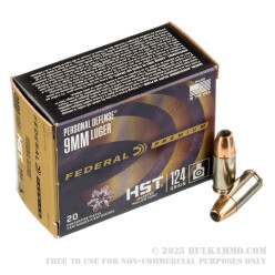 200 Rounds of 9mm Ammo by Federal - 124gr JHP HST