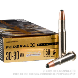 20 Rounds of 30-30 Win Ammo by Federal - 150gr Trophy Copper