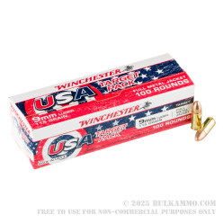 100 Rounds of 9mm Ammo by Winchester USA Target Pack - 115gr FMJ