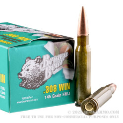 20 Rounds of .308 Win Ammo by Brown Bear - 145gr FMJ