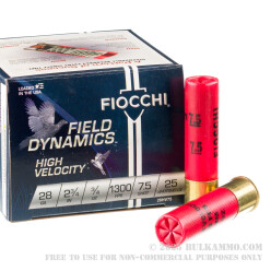 250 Rounds of 28ga Ammo by Fiocchi - 3/4 ounce #7 1/2 Shot