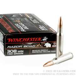 200 Rounds of .308 Win Ammo by Winchester Razorback XT - 150gr HP