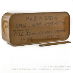 640 Round Sealed Container of 7.62x39mm Ammo by Tula - 122gr FMJ