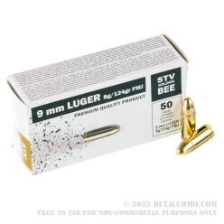 1000 Rounds of 9mm Ammo by STV Golden Bee - 124gr FMJ