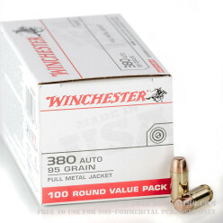 100 Rounds of .380 ACP Ammo by Winchester - 95gr FMJ