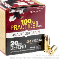 120 Rounds of .45 ACP Ammo by Federal Combo Pack - 230gr FMJ & JHP