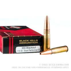 20 Rounds of .300 AAC Blackout Ammo by Black Hills Ammunition - 115gr Dual Performance