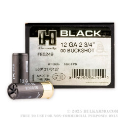 100 Rounds of 12ga Ammo by Hornady BLACK - 00 Buck