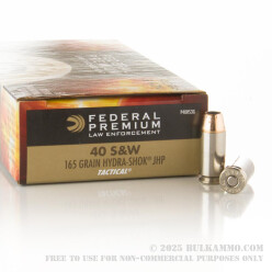 1000 Rounds of .40 S&W Ammo by Federal LE - 165gr JHP Hydra Shok