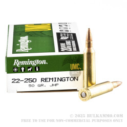 20 Rounds of .22-250 Rem Ammo by Remington - 50gr JHP