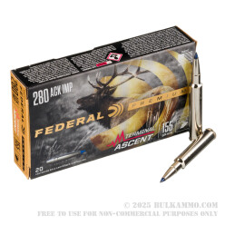 20 Rounds of .280 Ackley Improved Ammo by Federal - 124gr Terminal Ascent