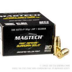 20 Rounds of .380 ACP Ammo by Magtech - 85gr JHP