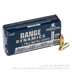 50 Rounds of 9mm Ammo by Fiocchi - 147gr FMJ