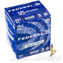 525 Rounds of .22 LR Ammo by Federal Champion - 36gr LHP